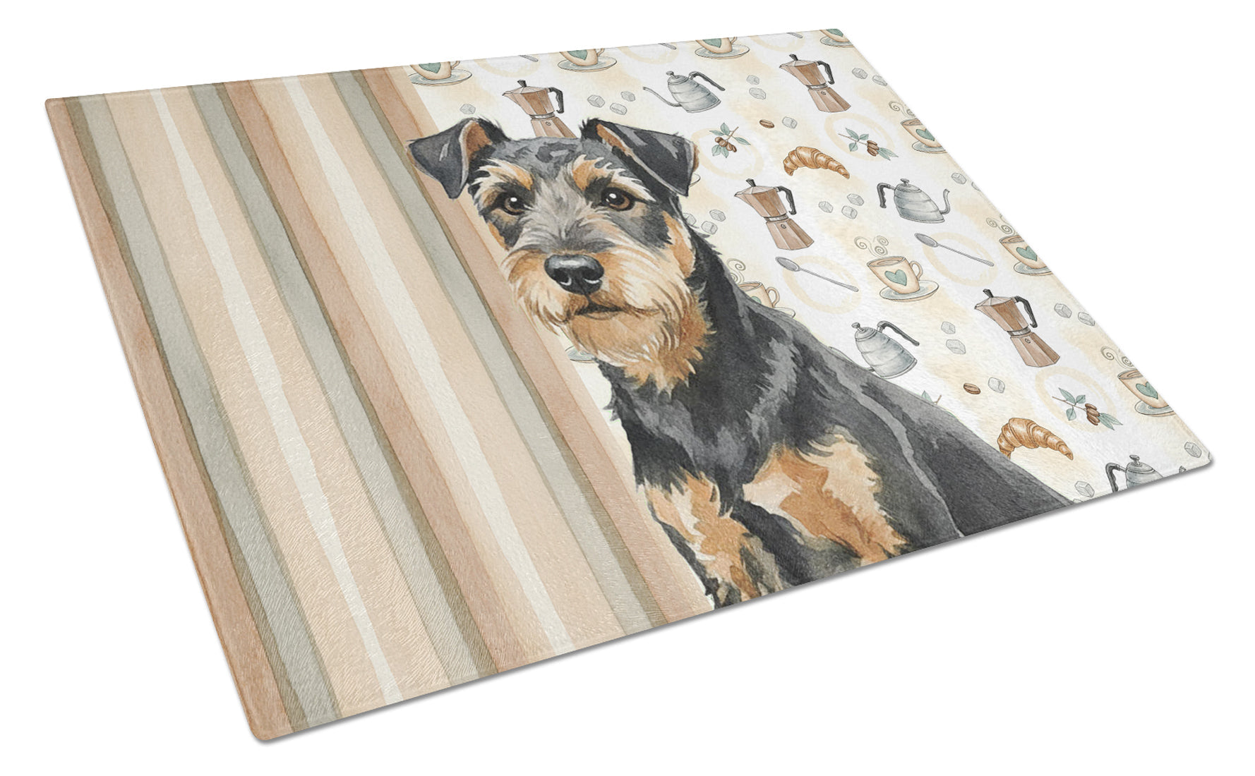 Black and Tan Lakeland Terrier Coffee Bar Cutting Board Tempered Glass Kitchen Cutting Surface, Heat Resistant Chopping, Non-Slip Feet, Food Prep & Serving
