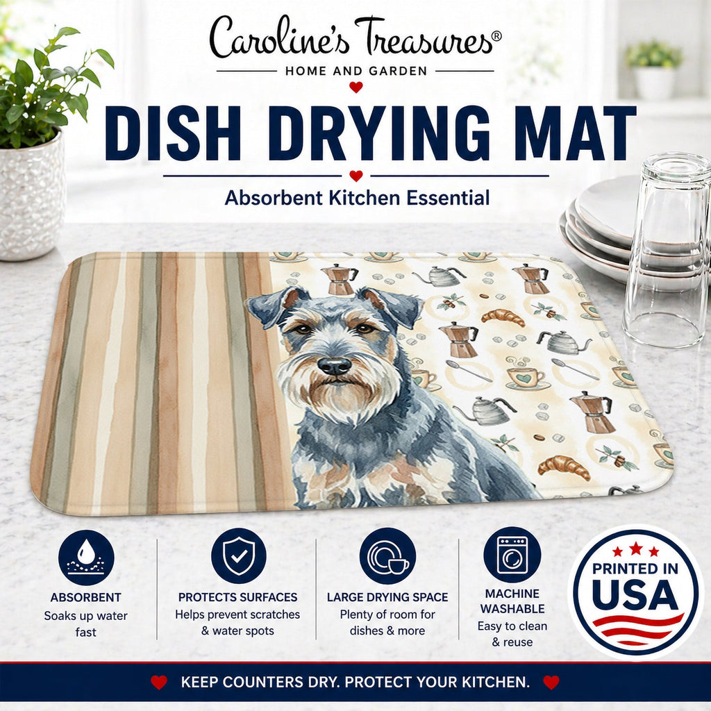 Blue Lakeland Terrier Coffee Bar Dish Drying Mat Absorbent Dish Drying Mat Pad for Kitchen Counter Dish Drainer Mat for Countertop, 14 x 21", Multicolor