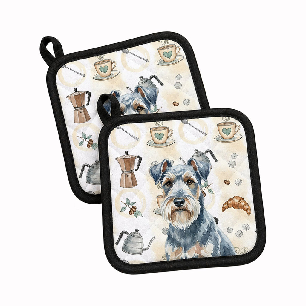 Blue Lakeland Terrier Coffee Bar Pot Holder Set of 2 Heat Resistant Quilted Hot Pads 7.5 x 7.5 Inch, Insulated Kitchen Trivets for Cooking & Baking