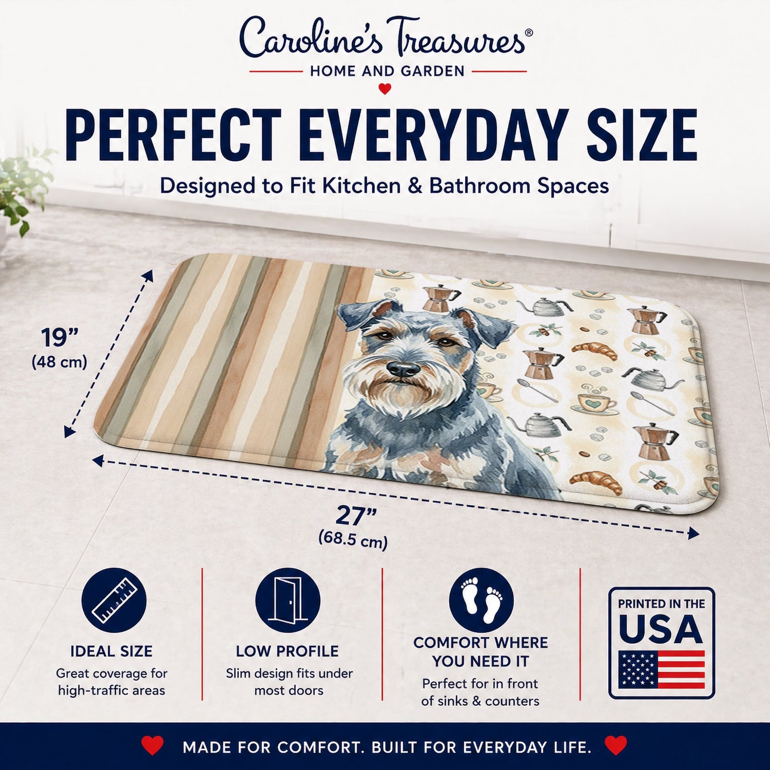 Blue Lakeland Terrier Coffee Bar Memory Foam Kitchen Mat Machine Washable Anti-Fatigue Cushion Comfort Bath or Kitchen Rug