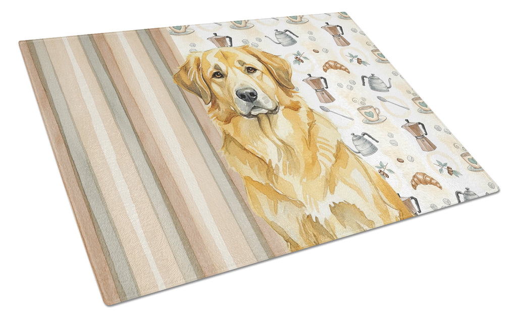 Lion Yellow Leonberger Coffee Bar Cutting Board Tempered Glass Kitchen Cutting Surface, Heat Resistant Chopping, Non-Slip Feet, Food Prep & Serving