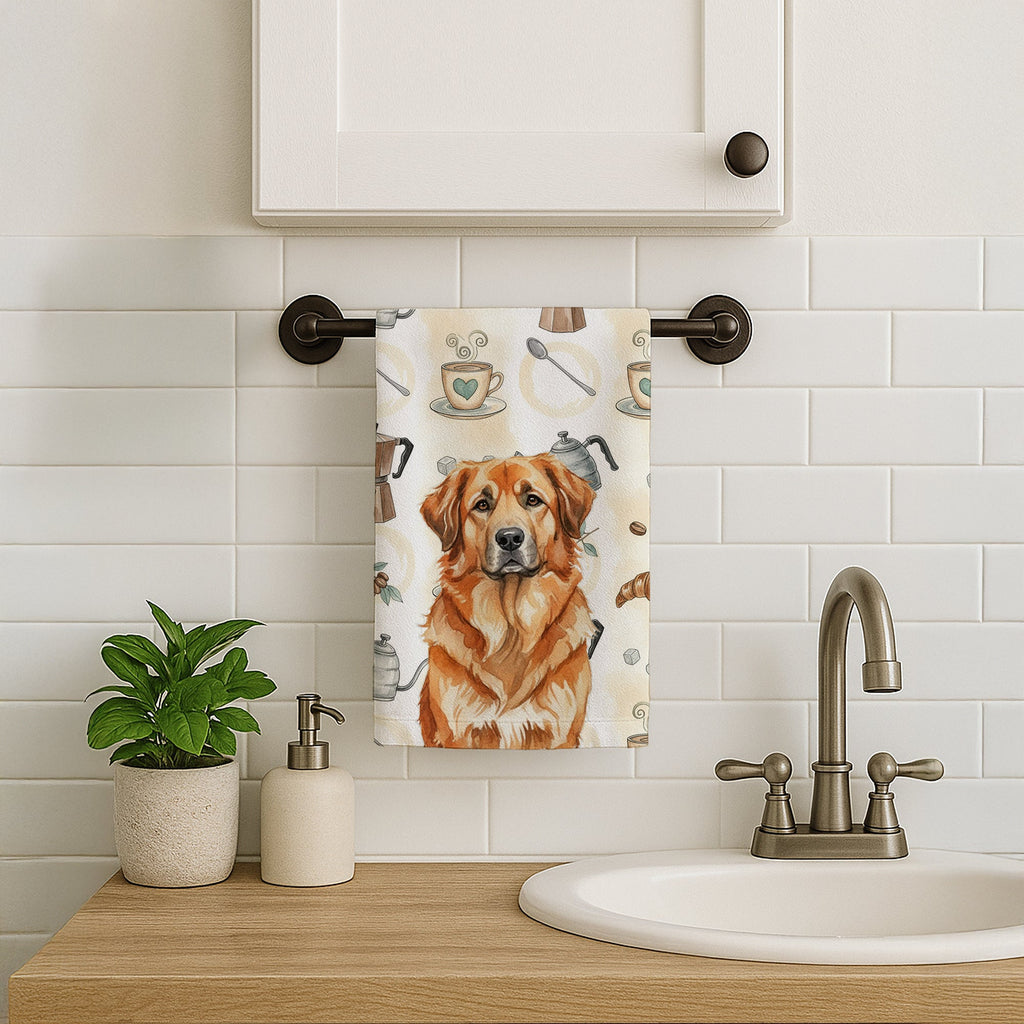 Red Leonberger Coffee Bar Kitchen Towel Velour Plush Front and Cotton Loop Back Machine Washable