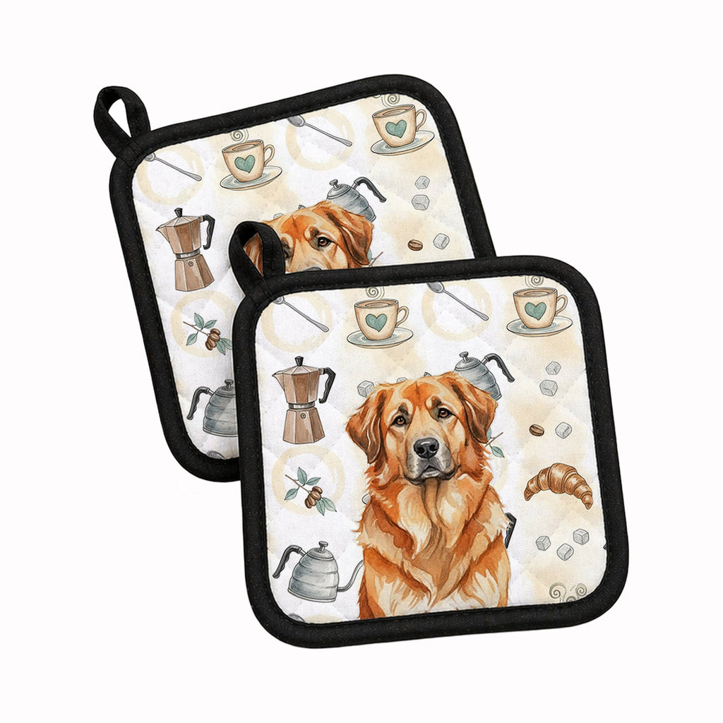 Red Leonberger Coffee Bar Pot Holder Set of 2 Heat Resistant Quilted Hot Pads 7.5 x 7.5 Inch, Insulated Kitchen Trivets for Cooking & Baking