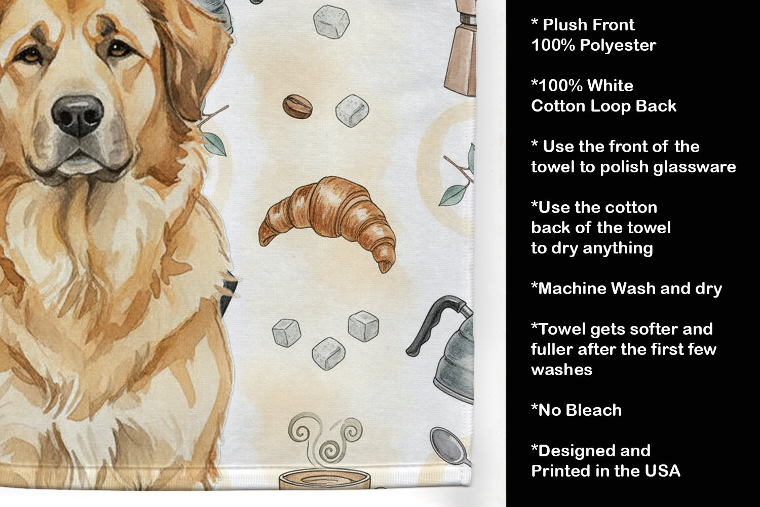Sandy Leonberger Coffee Bar Kitchen Towel Velour Plush Front and Cotton Loop Back Machine Washable