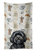 Black Lhasa Apso Coffee Bar Kitchen Towel Velour Plush Front and Cotton Loop Back Machine Washable