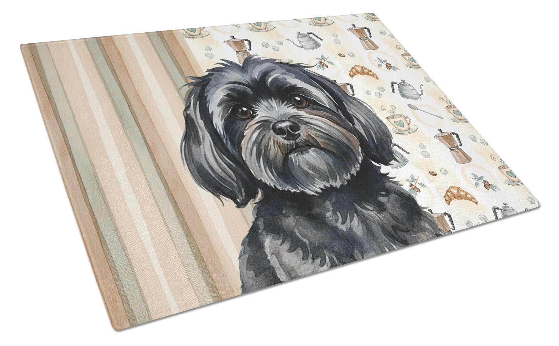 Black Lhasa Apso Coffee Bar Cutting Board Tempered Glass Kitchen Cutting Surface, Heat Resistant Chopping, Non-Slip Feet, Food Prep & Serving