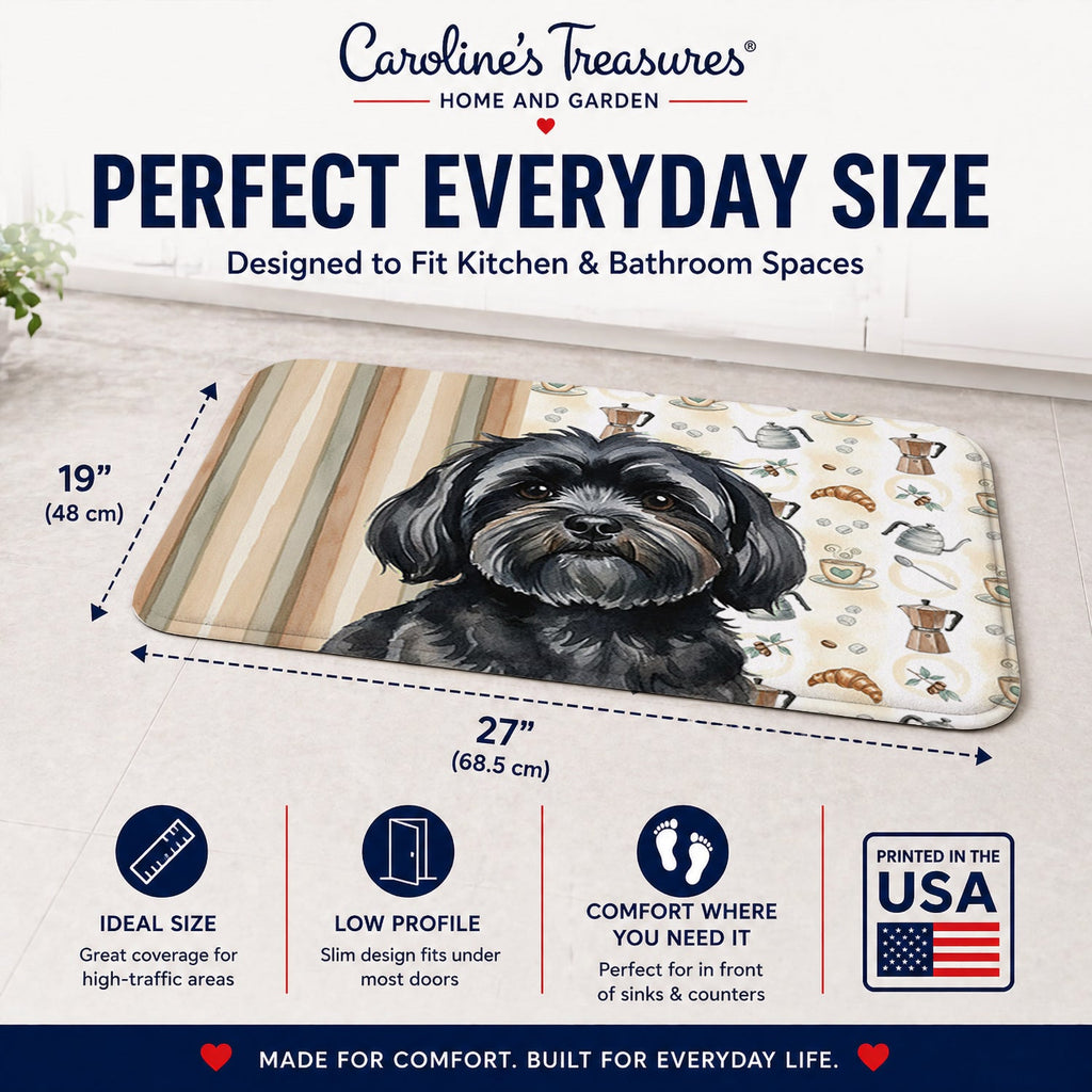 Black Lhasa Apso Coffee Bar Memory Foam Kitchen Mat Machine Washable Anti-Fatigue Cushion Comfort Bath or Kitchen Rug