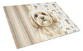Cream Lhasa Apso Coffee Bar Cutting Board Tempered Glass Kitchen Cutting Surface, Heat Resistant Chopping, Non-Slip Feet, Food Prep & Serving