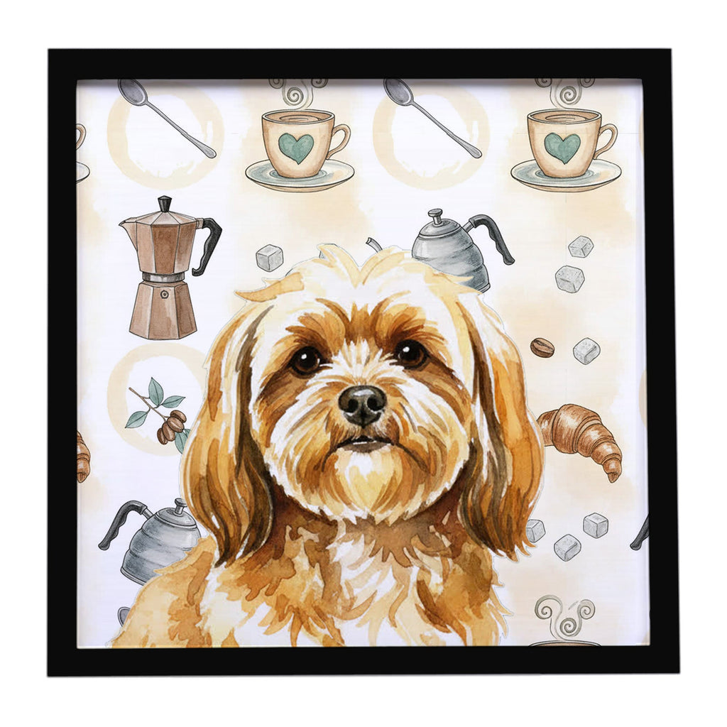 Gold Lhasa Apso Coffee Bar Framed Metal Print Bathroom, Kitchen, Office, Home Decor Wall Art Ready to Hang, Square, 8X8