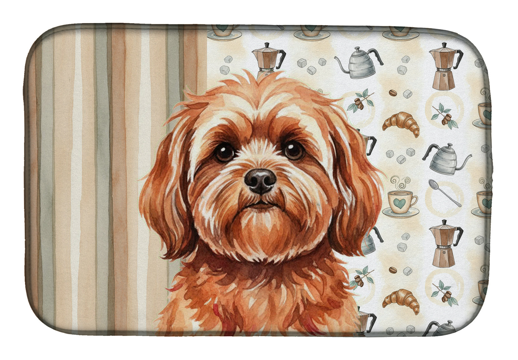 Red Lhasa Apso Coffee Bar Dish Drying Mat Absorbent Dish Drying Mat Pad for Kitchen Counter Dish Drainer Mat for Countertop, 14 x 21", Multicolor