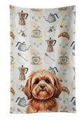 Red Lhasa Apso Coffee Bar Kitchen Towel Velour Plush Front and Cotton Loop Back Machine Washable