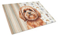 Red Lhasa Apso Coffee Bar Cutting Board Tempered Glass Kitchen Cutting Surface, Heat Resistant Chopping, Non-Slip Feet, Food Prep & Serving