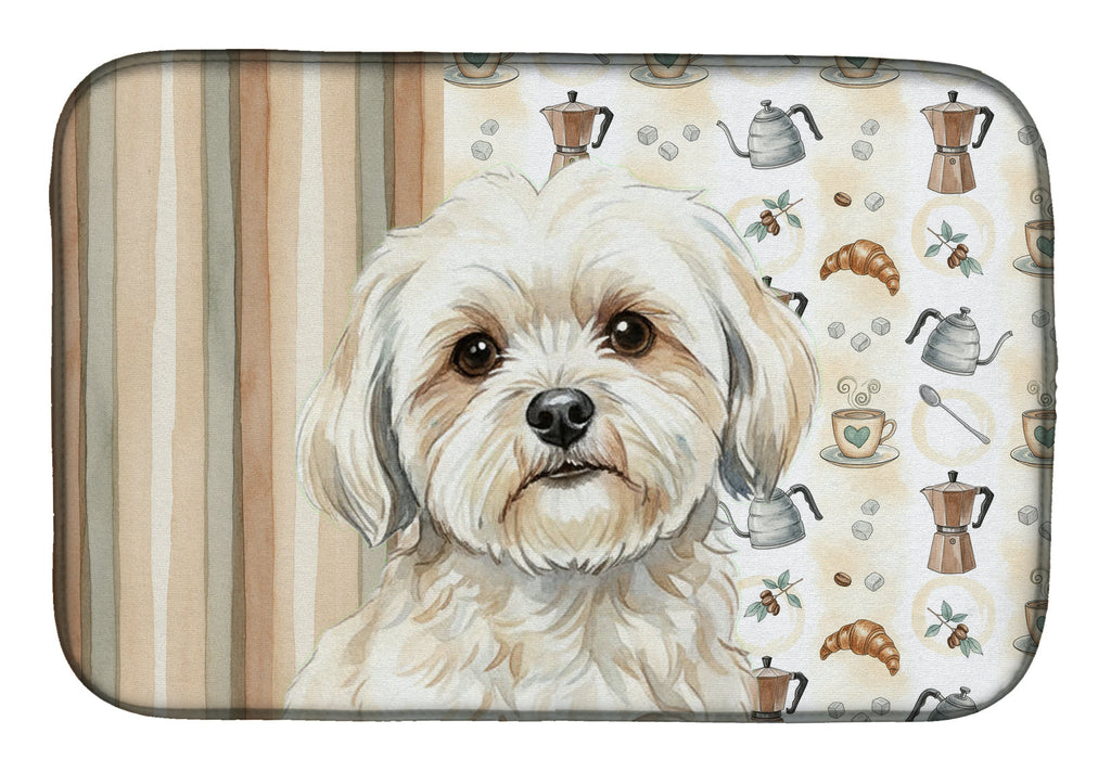 White Lhasa Apso Coffee Bar Dish Drying Mat Absorbent Dish Drying Mat Pad for Kitchen Counter Dish Drainer Mat for Countertop, 14 x 21", Multicolor