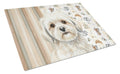 White Lhasa Apso Coffee Bar Cutting Board Tempered Glass Kitchen Cutting Surface, Heat Resistant Chopping, Non-Slip Feet, Food Prep & Serving