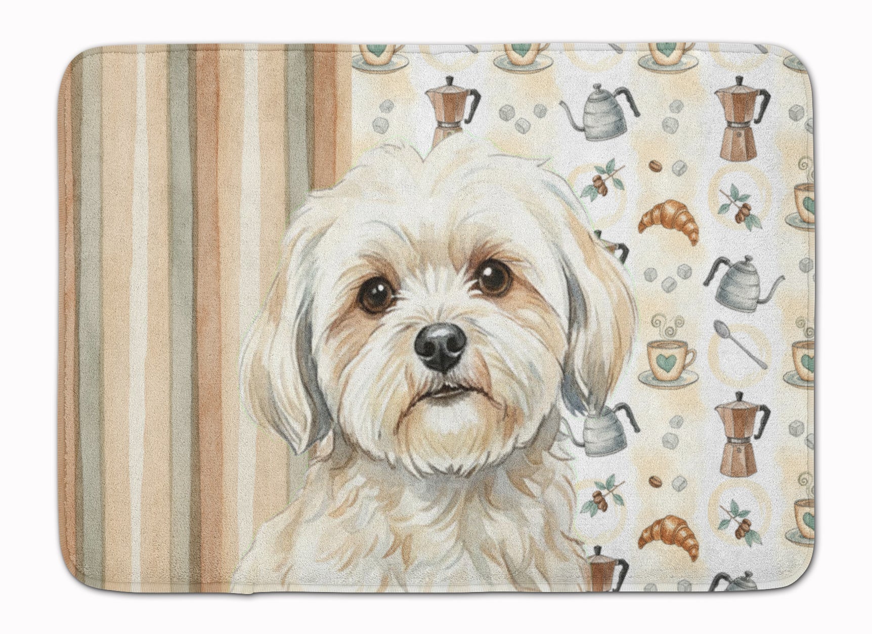 White Lhasa Apso Coffee Bar Memory Foam Kitchen Mat Machine Washable Anti-Fatigue Cushion Comfort Bath or Kitchen Rug