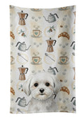 Maltese Coffee Bar Kitchen Towel Velour Plush Front and Cotton Loop Back Machine Washable