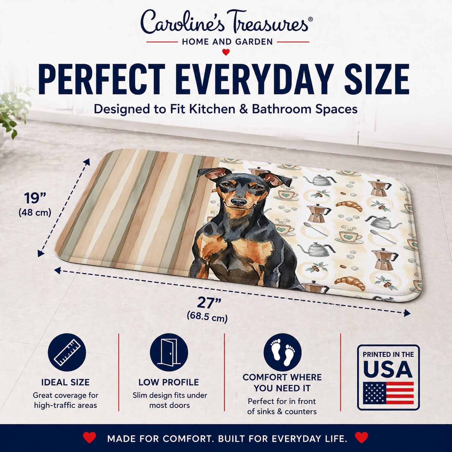 Manchester Terrier Coffee Bar Memory Foam Kitchen Mat Machine Washable Anti-Fatigue Cushion Comfort Bath or Kitchen Rug