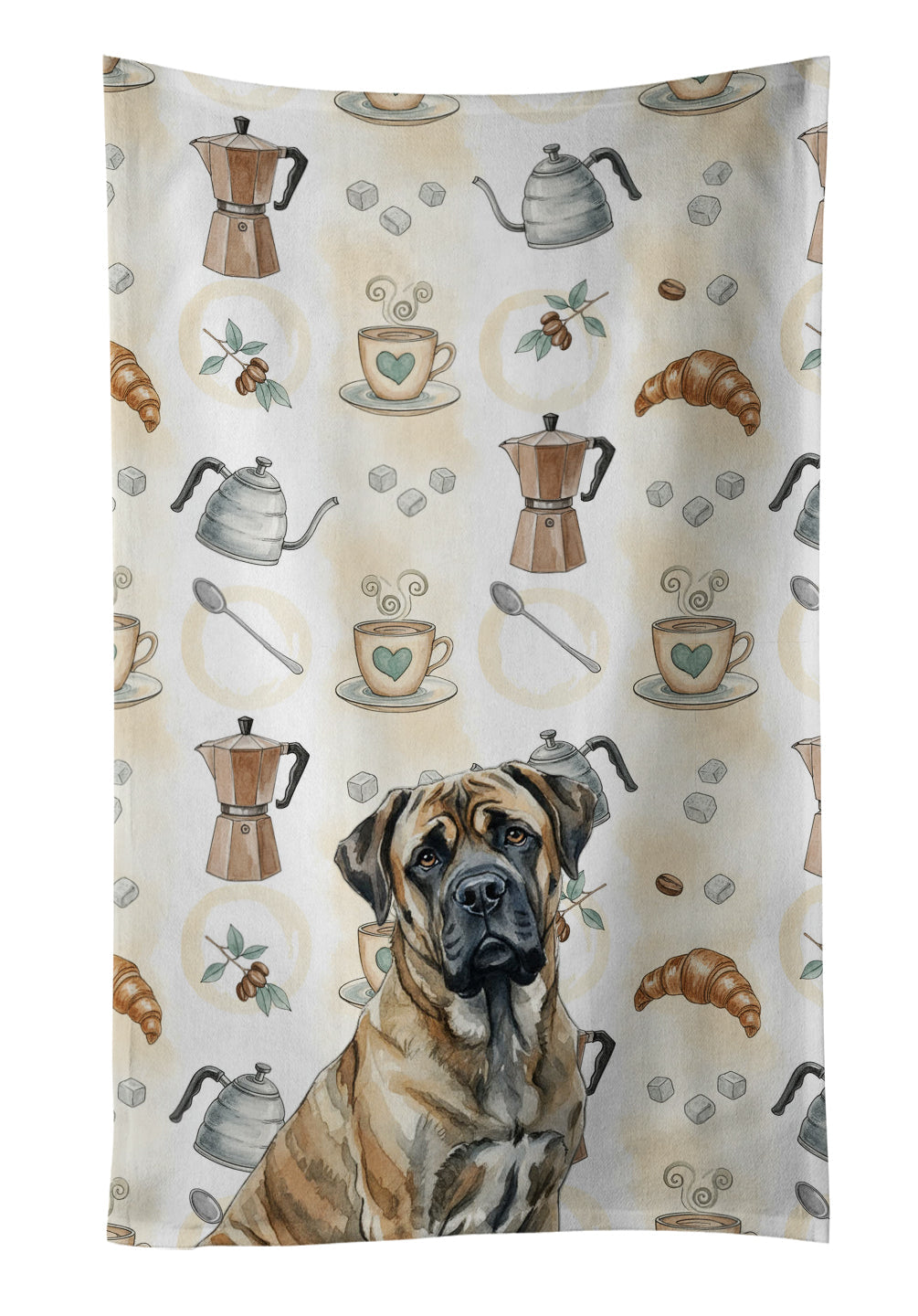 Brindle Mastiff Coffee Bar Kitchen Towel Velour Plush Front and Cotton Loop Back Machine Washable