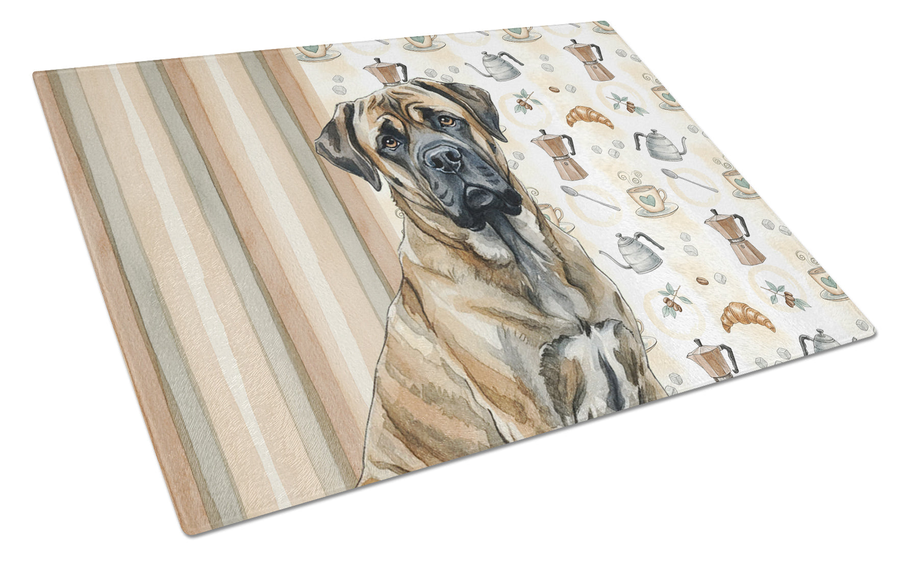 Brindle Mastiff Coffee Bar Cutting Board Tempered Glass Kitchen Cutting Surface, Heat Resistant Chopping, Non-Slip Feet, Food Prep & Serving