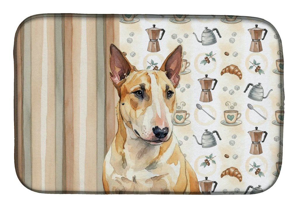 Miniature Bull Terrier Coffee Bar Dish Drying Mat Absorbent Dish Drying Mat Pad for Kitchen Counter Dish Drainer Mat for Countertop, 14 x 21", Multicolor