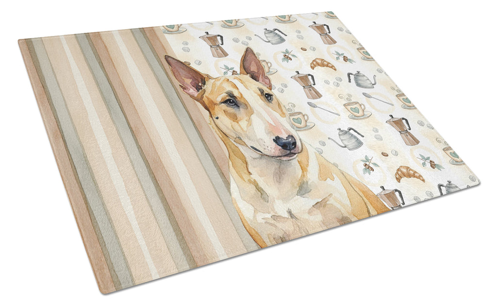 Miniature Bull Terrier Coffee Bar Cutting Board Tempered Glass Kitchen Cutting Surface, Heat Resistant Chopping, Non-Slip Feet, Food Prep & Serving
