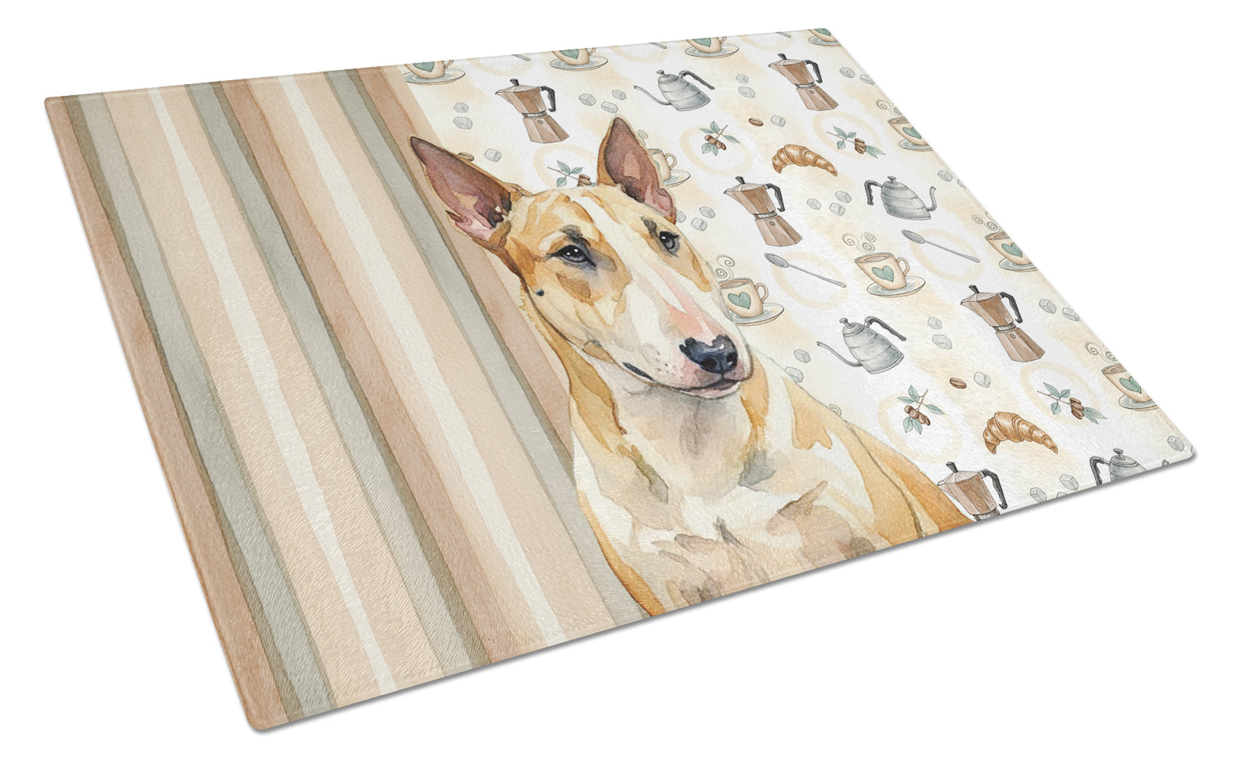Miniature Bull Terrier Coffee Bar Cutting Board Tempered Glass Kitchen Cutting Surface, Heat Resistant Chopping, Non-Slip Feet, Food Prep & Serving