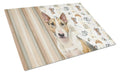 Tricolor Miniature Bull Terrier Coffee Bar Cutting Board Tempered Glass Kitchen Cutting Surface, Heat Resistant Chopping, Non-Slip Feet, Food Prep & Serving