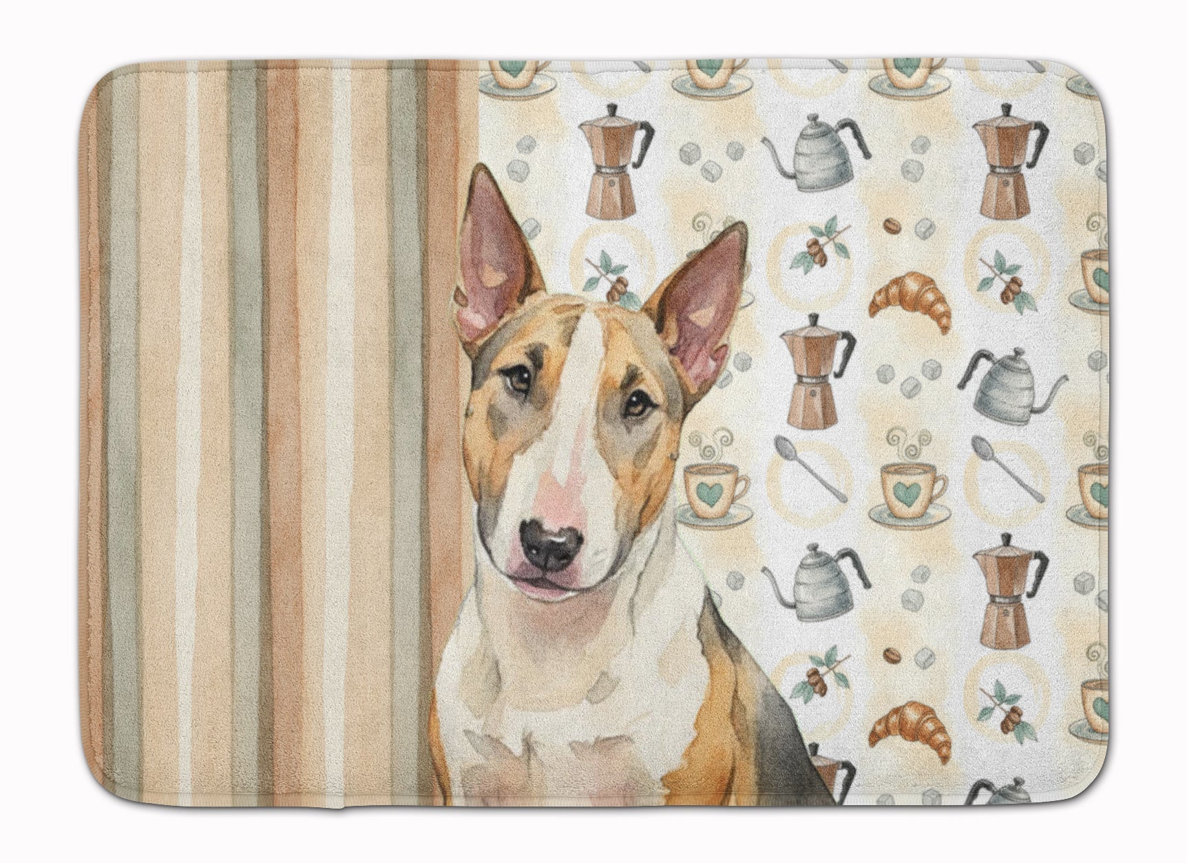 Tricolor Miniature Bull Terrier Coffee Bar Memory Foam Kitchen Mat Machine Washable Anti-Fatigue Cushion Comfort Bath or Kitchen Rug