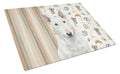 White Miniature Bull Terrier Coffee Bar Cutting Board Tempered Glass Kitchen Cutting Surface, Heat Resistant Chopping, Non-Slip Feet, Food Prep & Serving