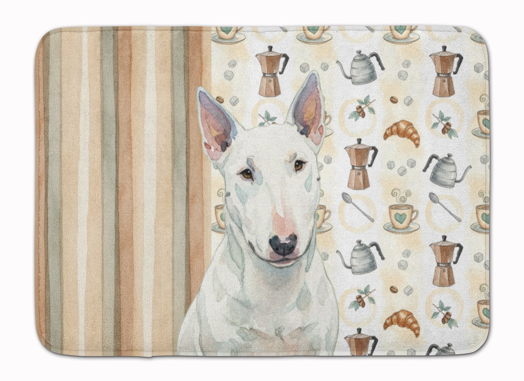 White Miniature Bull Terrier Coffee Bar Memory Foam Kitchen Mat Machine Washable Anti-Fatigue Cushion Comfort Bath or Kitchen Rug