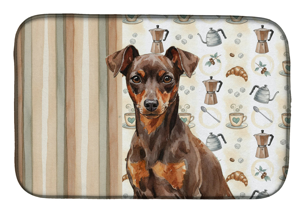Chocolate and Rust Miniature Pinscher Min Pin Coffee Bar Dish Drying Mat Absorbent Dish Drying Mat Pad for Kitchen Counter Dish Drainer Mat for Countertop, 14 x 21", Multicolor