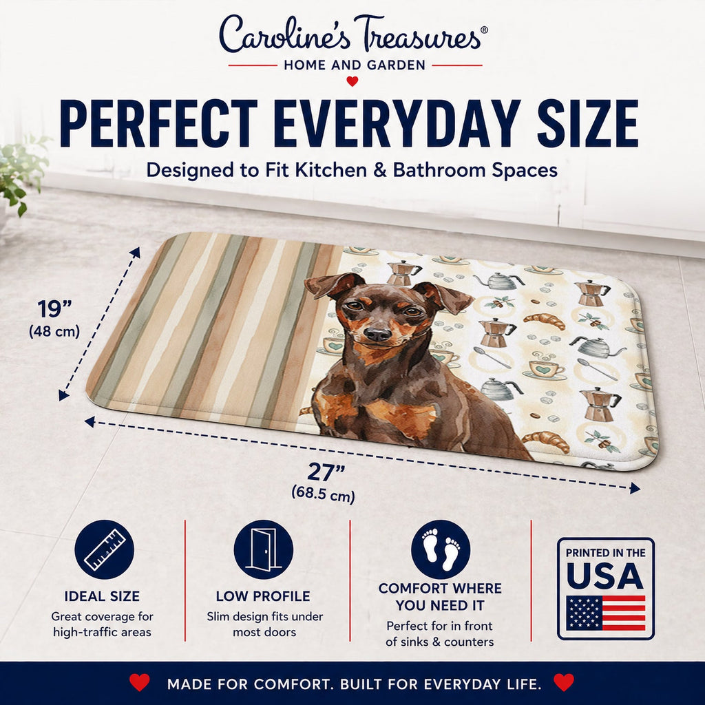 Chocolate and Rust Miniature Pinscher Min Pin Coffee Bar Memory Foam Kitchen Mat Machine Washable Anti-Fatigue Cushion Comfort Bath or Kitchen Rug