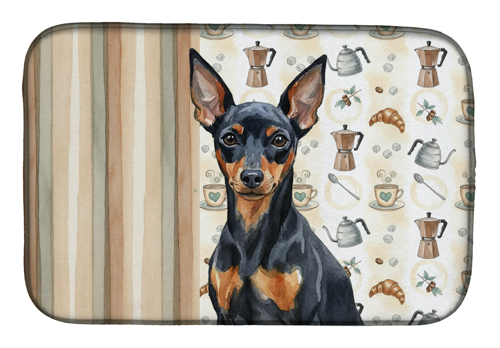 Black and Tan Miniature Pinscher Coffee Bar Dish Drying Mat Absorbent Dish Drying Mat Pad for Kitchen Counter Dish Drainer Mat for Countertop, 14 x 21", Multicolor