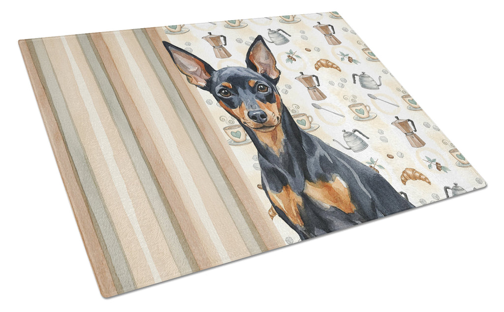 Black and Tan Miniature Pinscher Coffee Bar Cutting Board Tempered Glass Kitchen Cutting Surface, Heat Resistant Chopping, Non-Slip Feet, Food Prep & Serving