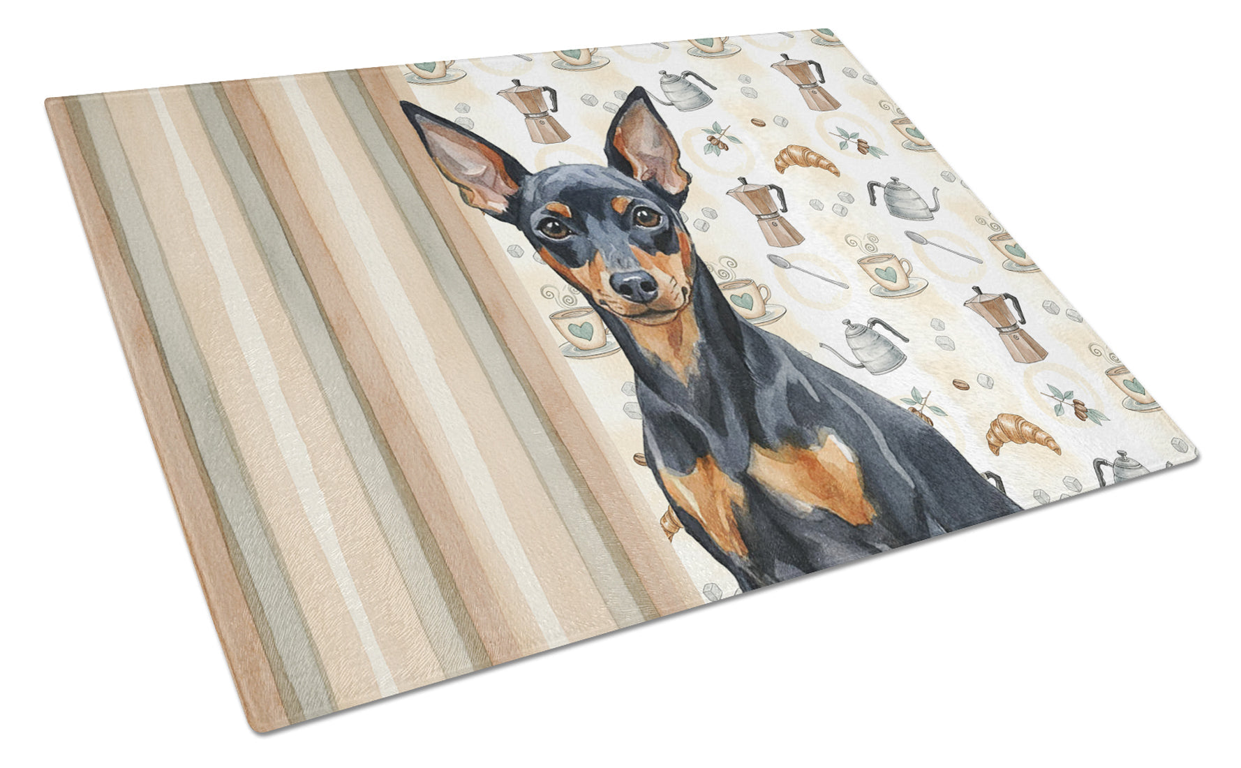 Black and Tan Miniature Pinscher Coffee Bar Cutting Board Tempered Glass Kitchen Cutting Surface, Heat Resistant Chopping, Non-Slip Feet, Food Prep & Serving