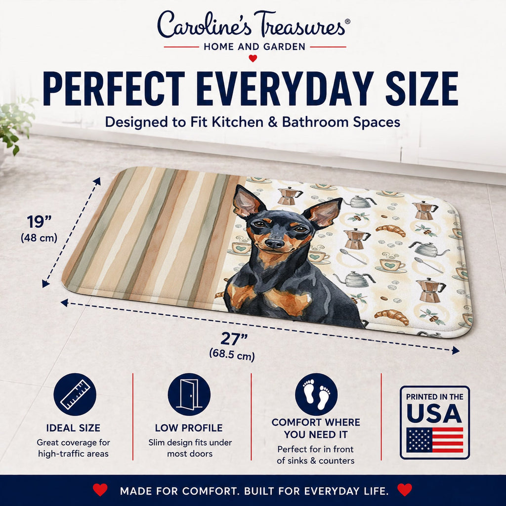 Black and Tan Miniature Pinscher Coffee Bar Memory Foam Kitchen Mat Machine Washable Anti-Fatigue Cushion Comfort Bath or Kitchen Rug