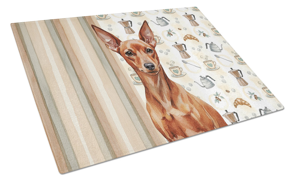 Red Miniature Pinscher Min Pin Coffee Bar Cutting Board Tempered Glass Kitchen Cutting Surface, Heat Resistant Chopping, Non-Slip Feet, Food Prep & Serving