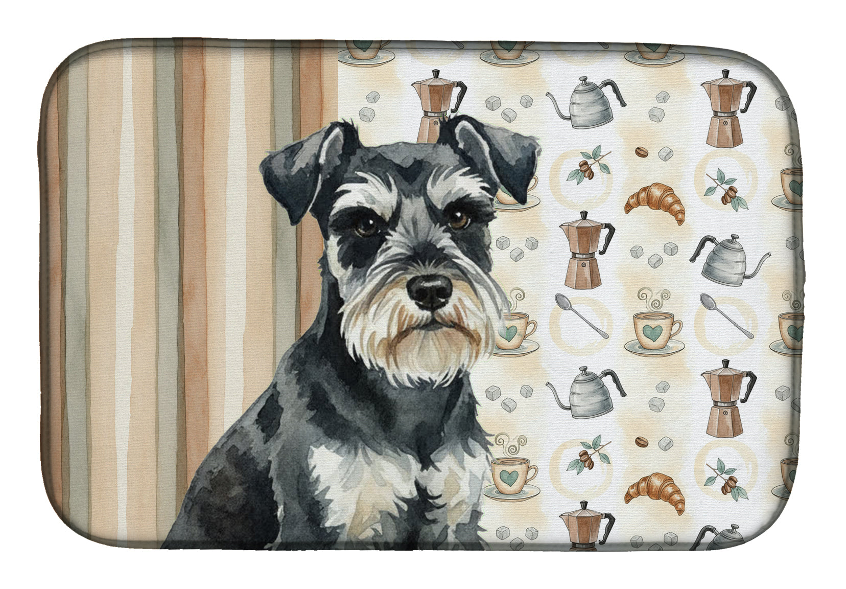 Black & Silver Miniature Schnauzer Coffee Bar Dish Drying Mat Absorbent Dish Drying Mat Pad for Kitchen Counter Dish Drainer Mat for Countertop, 14 x 21", Multicolor