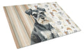 Black & Silver Miniature Schnauzer Coffee Bar Cutting Board Tempered Glass Kitchen Cutting Surface, Heat Resistant Chopping, Non-Slip Feet, Food Prep & Serving