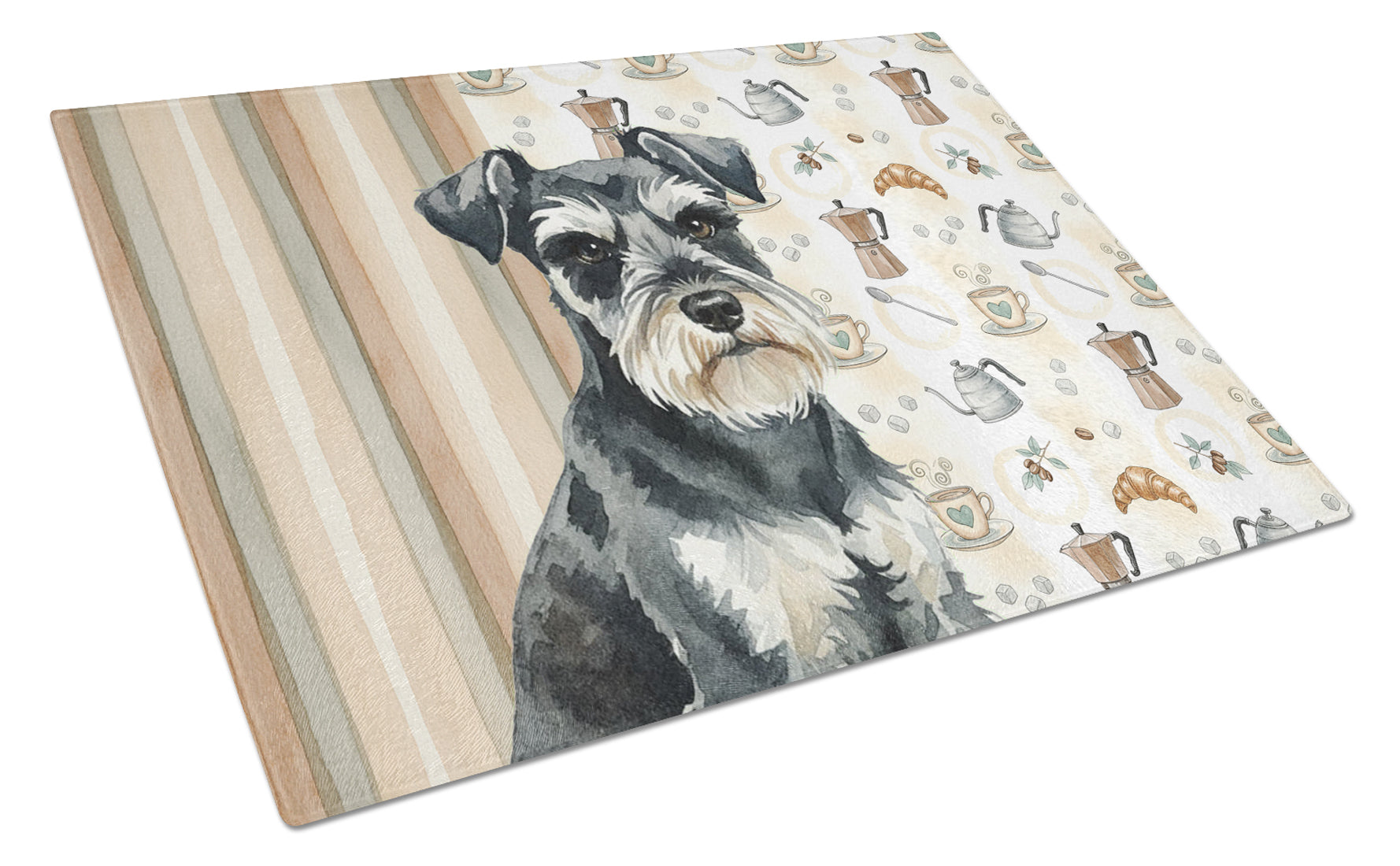 Black & Silver Miniature Schnauzer Coffee Bar Cutting Board Tempered Glass Kitchen Cutting Surface, Heat Resistant Chopping, Non-Slip Feet, Food Prep & Serving