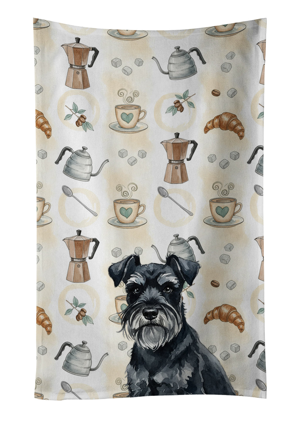 Black Miniature Schnauzer Coffee Bar Kitchen Towel Velour Plush Front and Cotton Loop Back Machine Washable