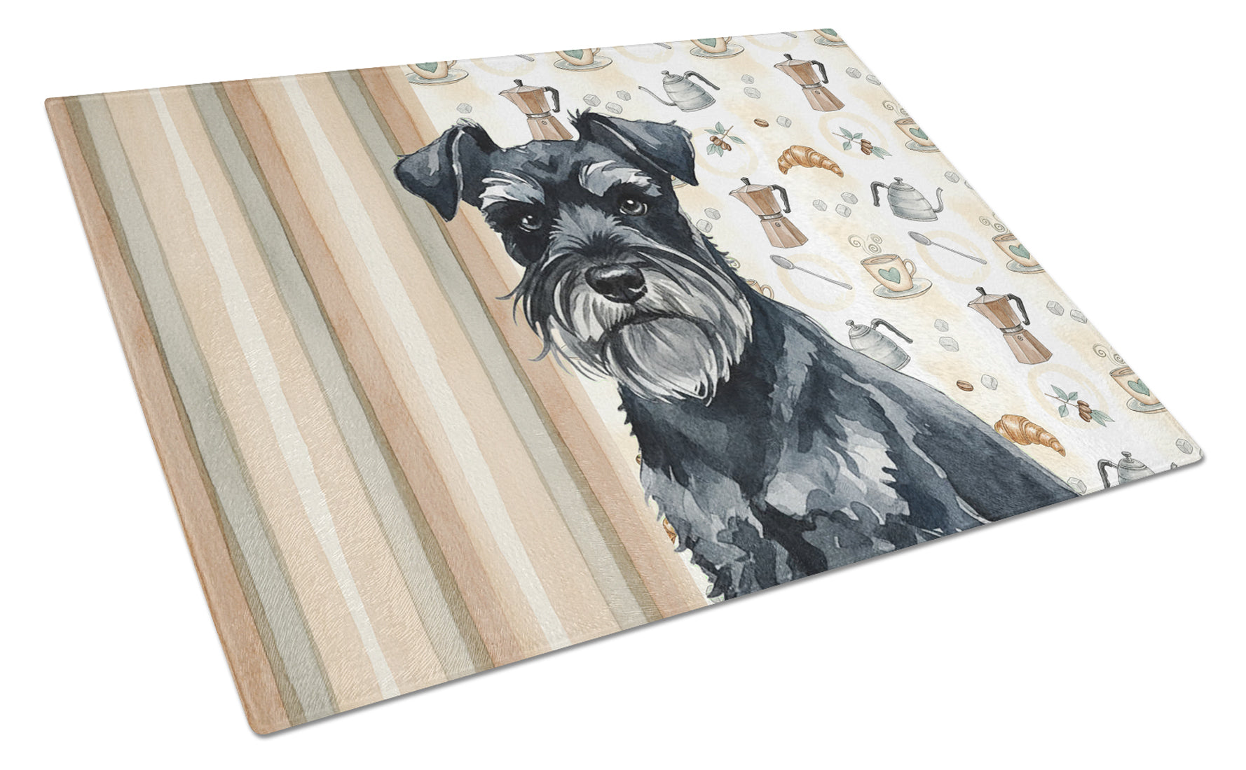 Black Miniature Schnauzer Coffee Bar Cutting Board Tempered Glass Kitchen Cutting Surface, Heat Resistant Chopping, Non-Slip Feet, Food Prep & Serving