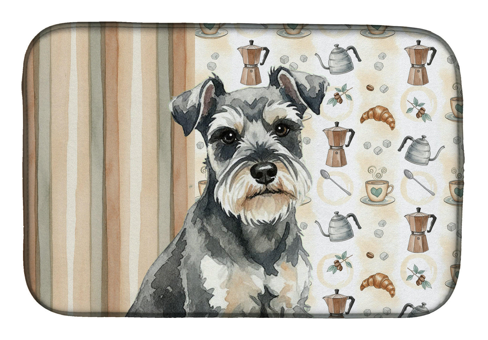 Miniature Schnauzer Coffee Bar Dish Drying Mat Absorbent Dish Drying Mat Pad for Kitchen Counter Dish Drainer Mat for Countertop, 14 x 21", Multicolor