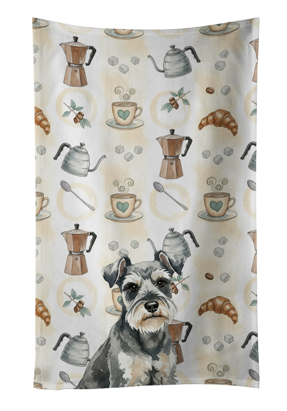 Miniature Schnauzer Coffee Bar Kitchen Towel Velour Plush Front and Cotton Loop Back Machine Washable
