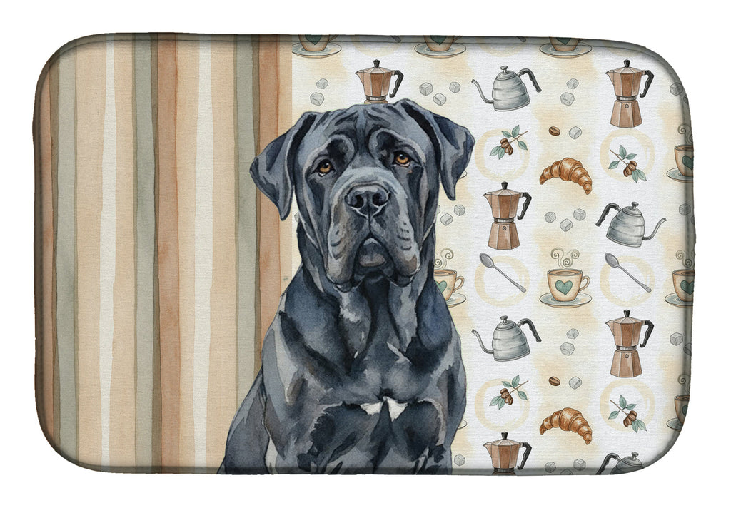Black Neapolitan Mastiff Coffee Bar Dish Drying Mat Absorbent Dish Drying Mat Pad for Kitchen Counter Dish Drainer Mat for Countertop, 14 x 21", Multicolor
