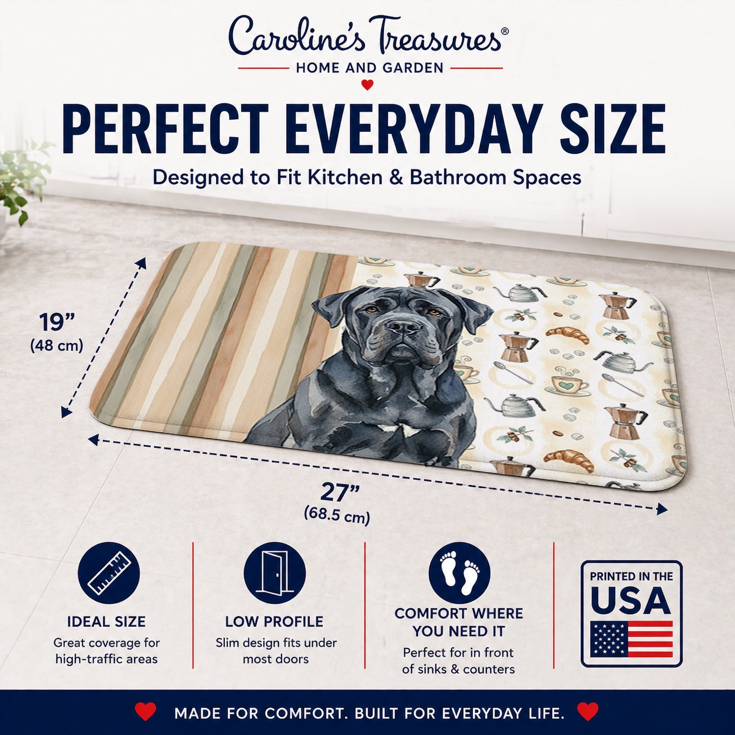 Black Neapolitan Mastiff Coffee Bar Memory Foam Kitchen Mat Machine Washable Anti-Fatigue Cushion Comfort Bath or Kitchen Rug