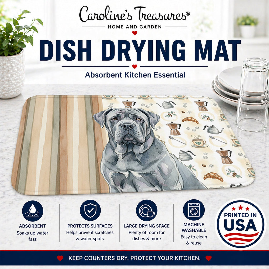 Blue Neapolitan Mastiff Coffee Bar Dish Drying Mat Absorbent Dish Drying Mat Pad for Kitchen Counter Dish Drainer Mat for Countertop, 14 x 21", Multicolor