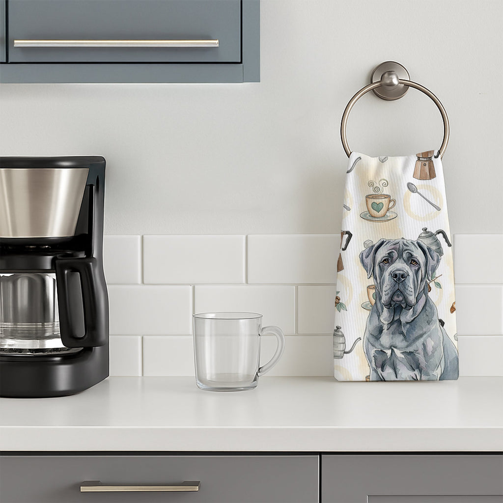 Blue Neapolitan Mastiff Coffee Bar Kitchen Towel Velour Plush Front and Cotton Loop Back Machine Washable