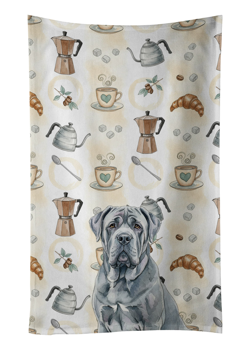 Blue Neapolitan Mastiff Coffee Bar Kitchen Towel Velour Plush Front and Cotton Loop Back Machine Washable
