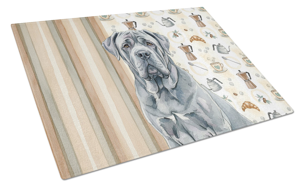Blue Neapolitan Mastiff Coffee Bar Cutting Board Tempered Glass Kitchen Cutting Surface, Heat Resistant Chopping, Non-Slip Feet, Food Prep & Serving
